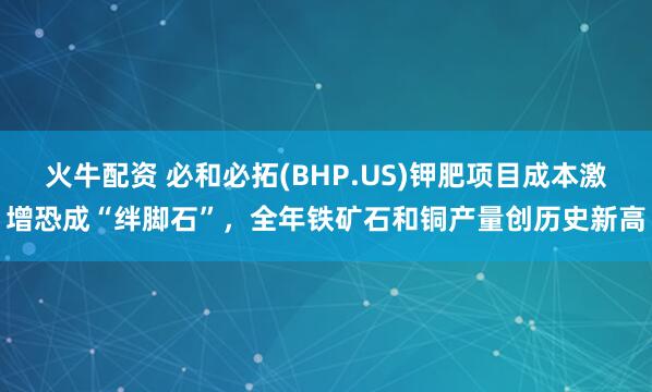火牛配资 必和必拓(BHP.US)钾肥项目成本激增恐成“绊脚石”，全年铁矿石和铜产量创历史新高